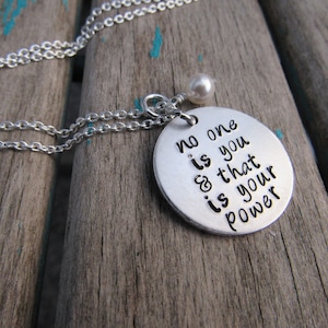Be You Necklace- "no one is you & that is your power" with an accent bead of your choice- Hand-Stamped Necklace