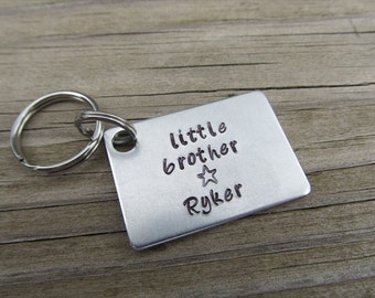 Personalized Little Brother Keychain- Hand-Stamped Keychain- "little brother" with a stamped star, and a name of your choice