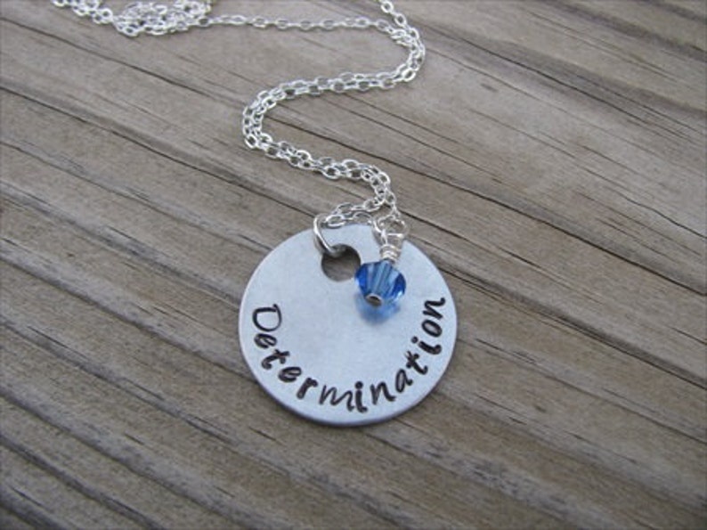 Inspiration Necklace Hand-Stamped Determination with an accent bead in your choice of colors image 1
