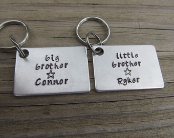 Personalized Brother's Keychains- 2 Keychain Set- "big brother", "little brother" -each with a star and a name of your choice