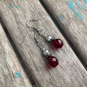 Red, Silver, and Hemalyke Beaded Earrings