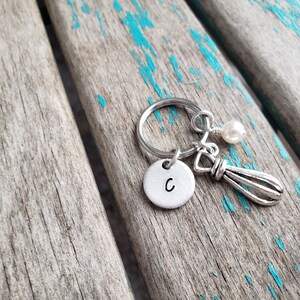 Baking Whisk Keychain with your choice of Initial and Accent Bead image 6