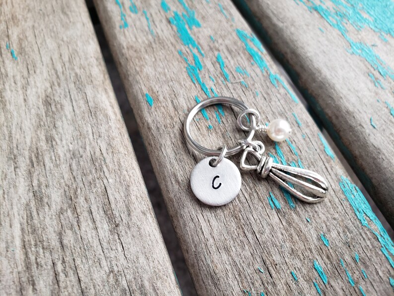 Baking Whisk Keychain with your choice of Initial and Accent Bead image 6