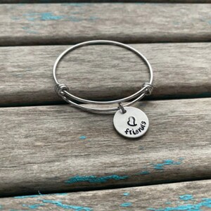 Quote Bracelet- &quot;friends&quot; pendant on a stainless steel adjustable bangle bracelet- Only 1 Available- Clearance Bracelet