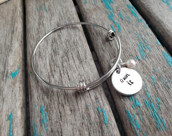 Inspiration Bracelet- Hand-Stamped "own it" Bracelet with an accent bead in your choice of colors