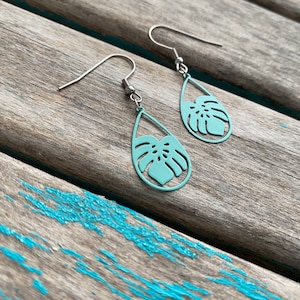 Mint/Teal Earrings - Leaf Teardrop- Unique, and Lightweight Earrings- Smaller Earrings