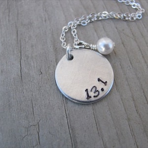 Half Marathon Necklace- hand-stamped &quot;13.1&quot; Necklace with an accent bead in your choice of colors