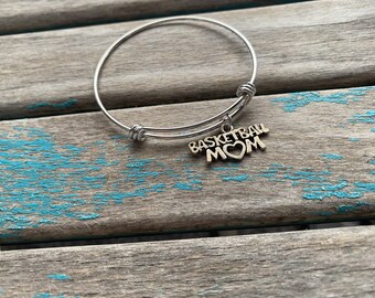 SALE- Basketball Mom Bangle Bracelet- Adjustable Charm Bracelet