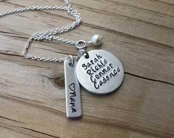 Personalized Necklace, Mom, Grandma, Nana, Aunt Necklace- customized with names and bead of your choice