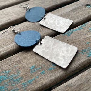 Blue and Textured Silver Statement Earrings