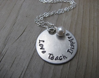 Gift for Teacher- "Love Teach Inspire" Hand-stamped - with an accent bead of your choice