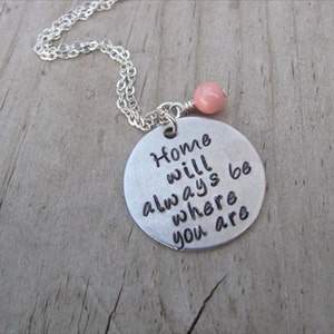 Quote Inspiration Necklace Home will always be where you are with an accent bead in your choice of colors image 1