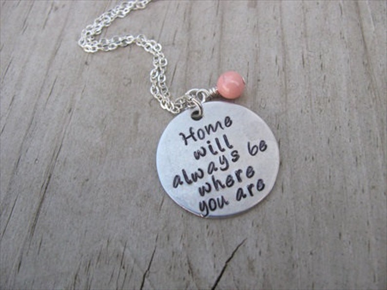 Quote Inspiration Necklace Home will always be where you are with an accent bead in your choice of colors image 1