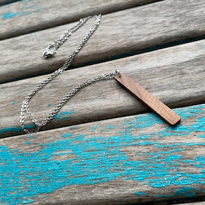 Wood Long, Narrow Wood Pendant Necklace