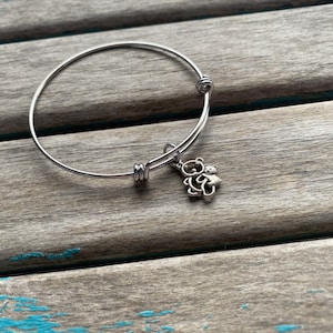 Teddy Bear Charm Bangle Bracelet - Adjustable