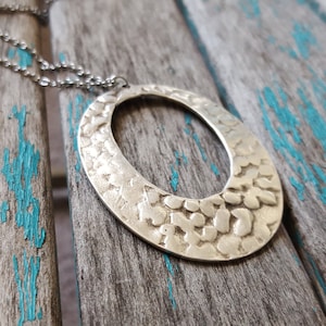Oval Statement Necklace- Large Antique Silver Pendant, Rustic Pendant, on your choice of chain