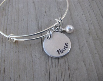 Nana's Bracelet- Hand-Stamped "Nana" Bracelet with an accent bead in your choice of colors- Hand-Stamped Jewelry- Gift for Nana