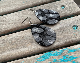 SALE- Black Leather Teardrop Earrings