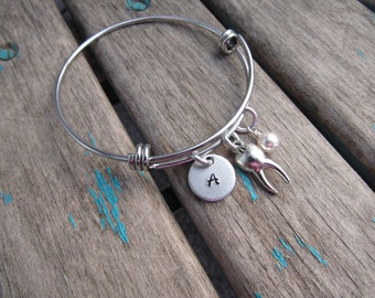 Tooth Bangle Bracelet: Initial Charm, Dental Hygienist Gift