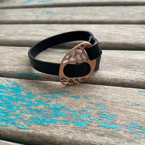 Adjustable Leather Bracelet: Dark Grey & Antique Copper Buckle