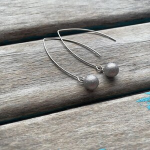 Sparkle Bead Silver Hook Earrings- Sparkle Bead Drop on a Long Stainless Steel Earring Hook- Modern, Unique Earrings