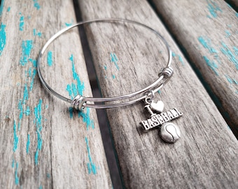 SALE- Baseball Bangle Bracelet- Adjustable Charm Bracelet