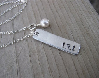 Half Marathon Necklace-brushed silver rectangle with "13.1" and an accent bead of choice- Gift for Half Marathon Runner