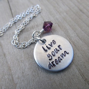 Graduation Necklace, Inspiration Necklace- "live your dream" with an accent bead in your choice of colors- Hand-Stamped Jewelry