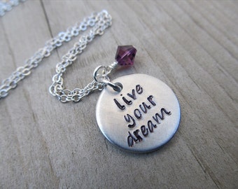 Hand-Stamped Graduation Necklace: "Live Your Dream" Aluminum Pendant