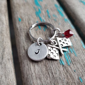 Racing Flags Keychain with your choice of Initial and Accent Bead