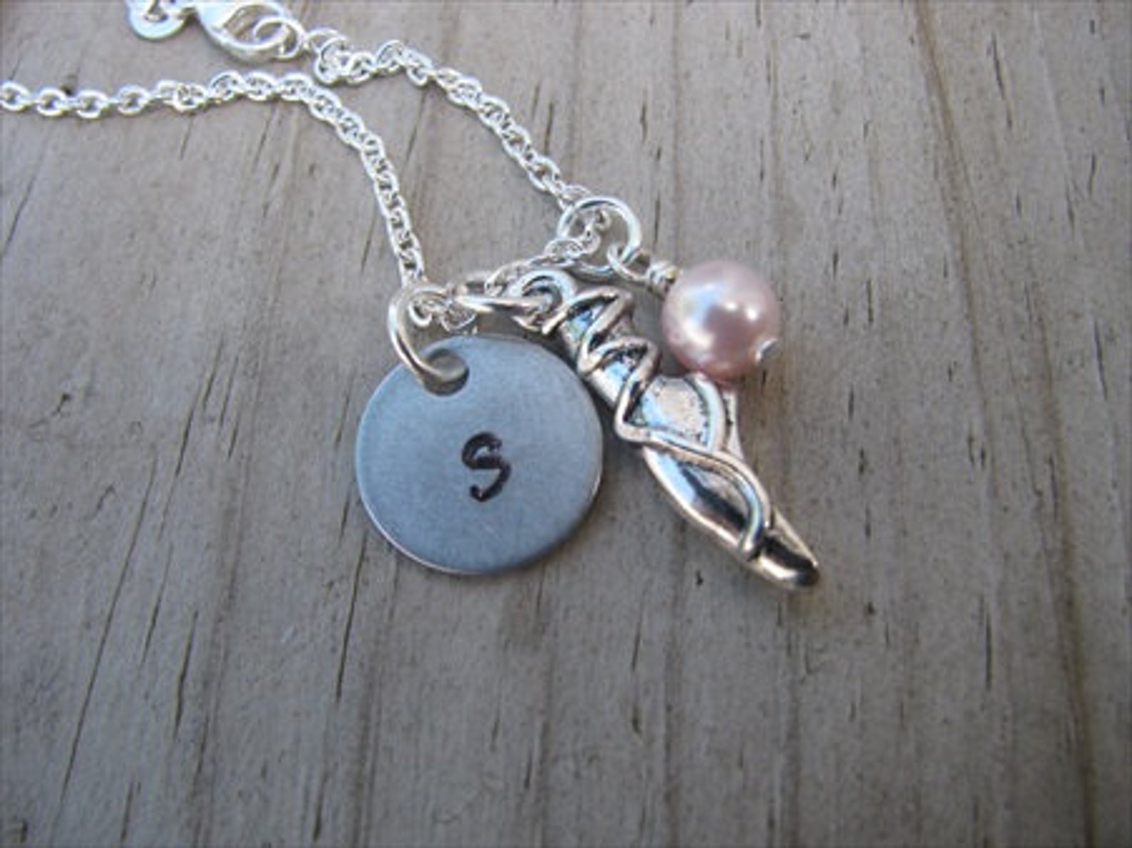 dancer necklace- ballet shoe charm, initial of your choice and an accent bead of your choice