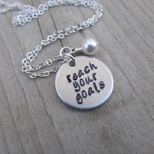 Reach Your Goals Inspiration Necklace- "reach your goals" with an accent bead in your choice of colors- Hand-Stamped Jewelry