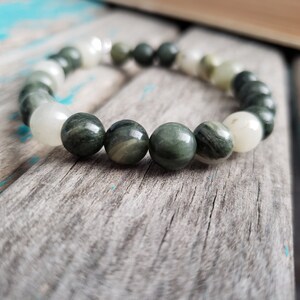 Stone Beaded Bracelet - Moss Agate -Stretchy Layering Bracelet
