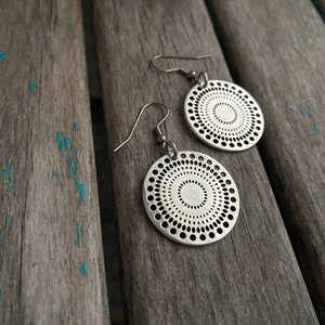 Antique Silver Medallion/Circle-Shaped Earrings
