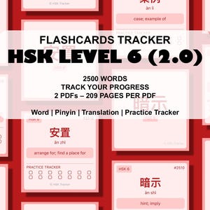 HSK Level 6 Flashcards Tracker 2.0 | Chinese Learning Study Cards | Mandarin Vocabulary Practice | Digital Download PDF | HSK Exam Prep