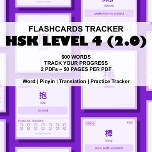 HSK Level 4 Flashcards Tracker 2.0 | Chinese Learning Study Cards | Mandarin Vocabulary Practice | Digital Download PDF | HSK Exam Prep