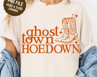 Ghost Town Hoedown Halloween Cowboy Ghost Png, Fall DTG Printable Design, Howdy Halloween Design, Western Halloween, Vintage Halloween Png