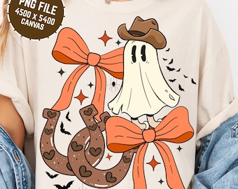Retro Halloween Cowboy Ghost Png, Fall DTG Printable Design, Howdy Halloween Design, Ghost Png, Spooky Season png, Vintage Halloween Png