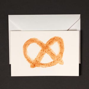 Pretzel Handpainted Watercolor Card — Blank Inside, 4x6 Folded, Original Art