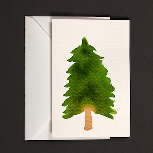 Pine Tree Handpainted Watercolor Card — Blank Inside, 4x6 Folded, Original Art