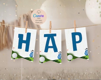 Hole in One Golf Birthday Banner | Editable Decor | Instant Download 5x7" pennants