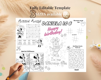 Minnie Mouse Oh Twoodles Verjaardagsbladen | Bewerkbaar | Placemat met verjaardagspret | 3 maten beschikbaar