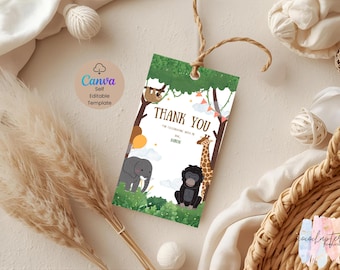 Editable Safari Jungle Thank You Tags | 2"x3.5" Birthday Favor Template