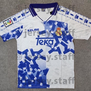 ラウル 7 ジャージ レアル マドリード 1996 1997 ブラック レトロ サッカー シャツ トリコット アウェイ Y2k スペイン キット カミセタ ヴィンテージ ホワイト ブルー