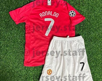 Kids Ronaldo 7 MUFC 2007 2008 Kit Retro Football Vintage Jersey Shirt Trikot Home Camiseta Shorts Youth
