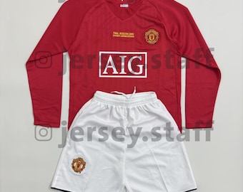 Kids Ronaldo 7 MUFC 2007 2008 Kit Retro Football Vintage Jersey Shirt Trikot Home Camiseta Shorts Youth