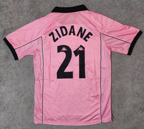 Zidane 21 Juventus Jersey FC 1997 1998 Pink Retro Football Vintage