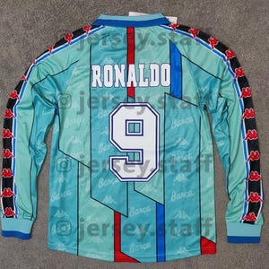 Ronaldo 9 Barcelona FC Jersey 1995 1997 Retro Football Vintage Shirt Trikot Away Blue Blokecore Spain Kit 1996 Camiseta Barca Long Sleeve
