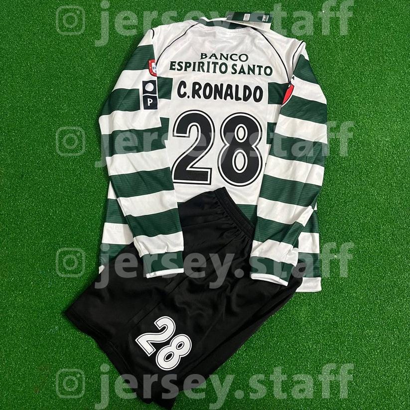 Kids Ronaldo 7 Sporting 2002 2003 Kit Retro Football Vintage Jersey Shirt Trikot Home Camiseta Shorts Youth Portugal