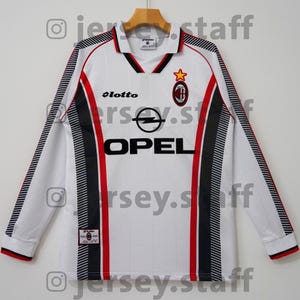 Rare Maldini 3 Milan AC Jersey FC 1997 1998 Retro Football Vintage Shirt Trikot Away Blokecore Italy Kit Camiseta Soccer White Long Sleeve